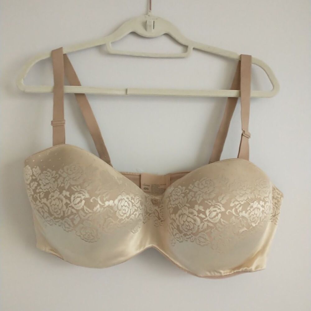 Soma Stunning Support Strapless Bra 42G Beige Lace Overlay Underwire Padded